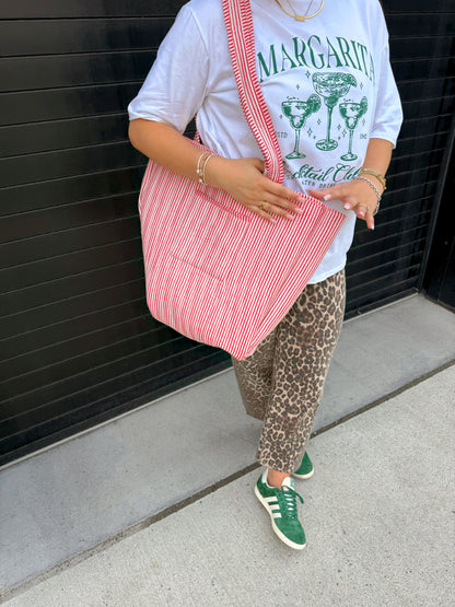 Pink Flower Kantha Quilted Boho Reversible Tote Bag