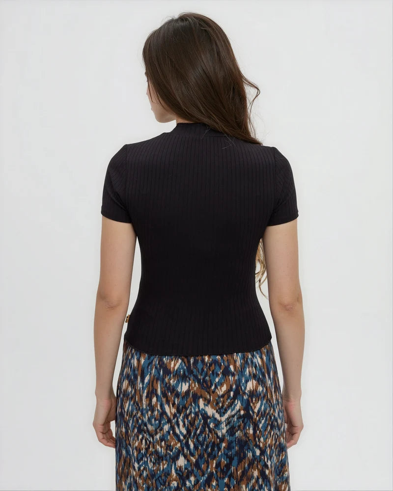 Whitney Mock Neck Tee in Black