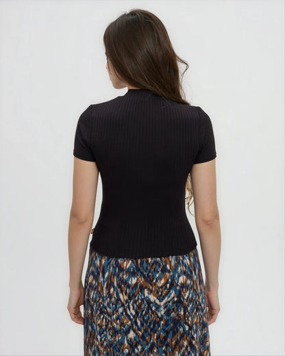Whitney Mock Neck Tee in Black