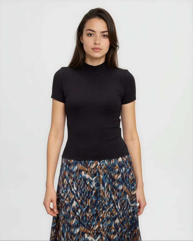 Whitney Mock Neck Tee in Black