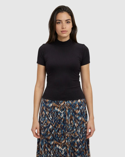 Whitney Mock Neck Tee in Black