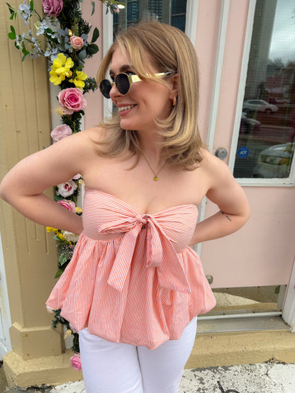 Create Memories Strapless Front Bow Top