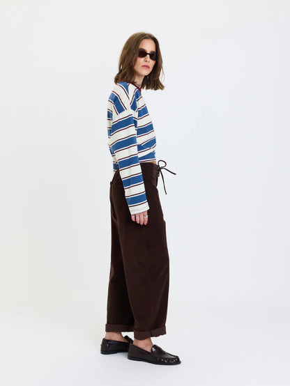 Villa Drawstring Barrel Pant in Chocolate Cord