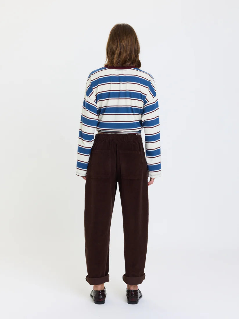 Villa Drawstring Barrel Pant in Chocolate Cord
