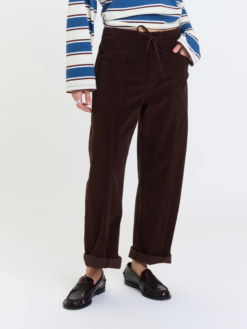 Villa Drawstring Barrel Pant in Chocolate Cord