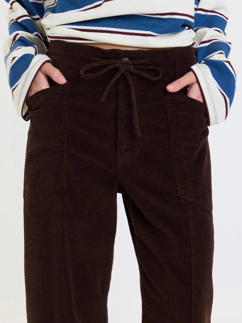 Villa Drawstring Barrel Pant in Chocolate Cord
