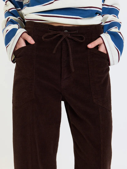 Villa Drawstring Barrel Pant in Chocolate Cord