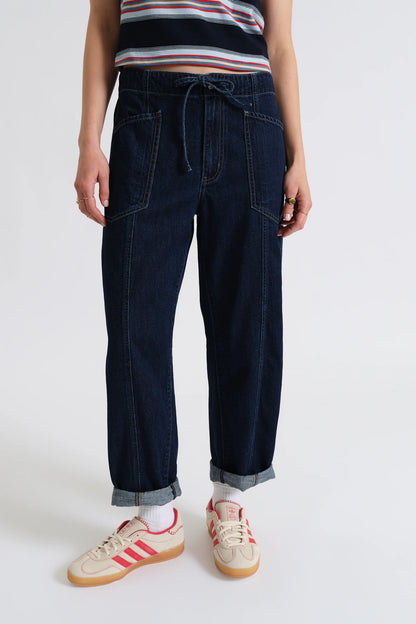 Villa Drawstring Barrel Leg Jean in Blue Mood