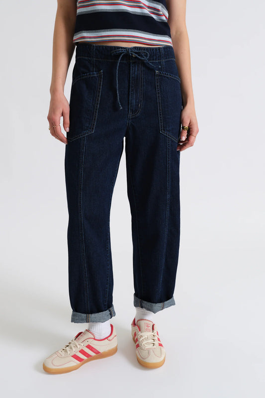 Villa Drawstring Barrel Leg Jean in Blue Mood