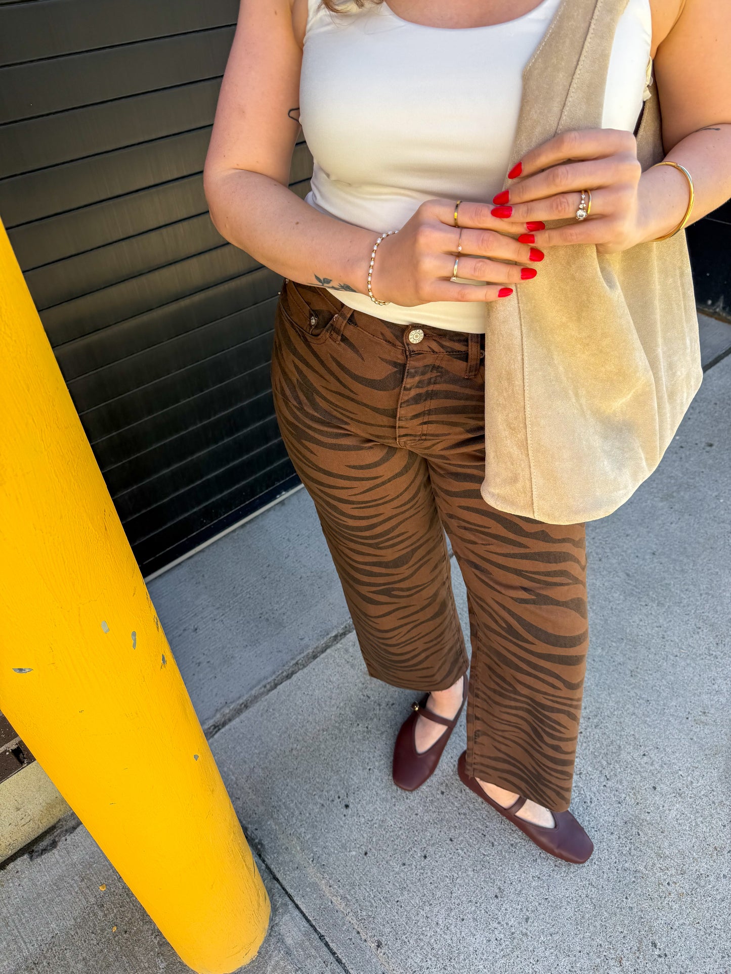 Pleaser High Rise Wide Ankle Jeans in Desert Zebra