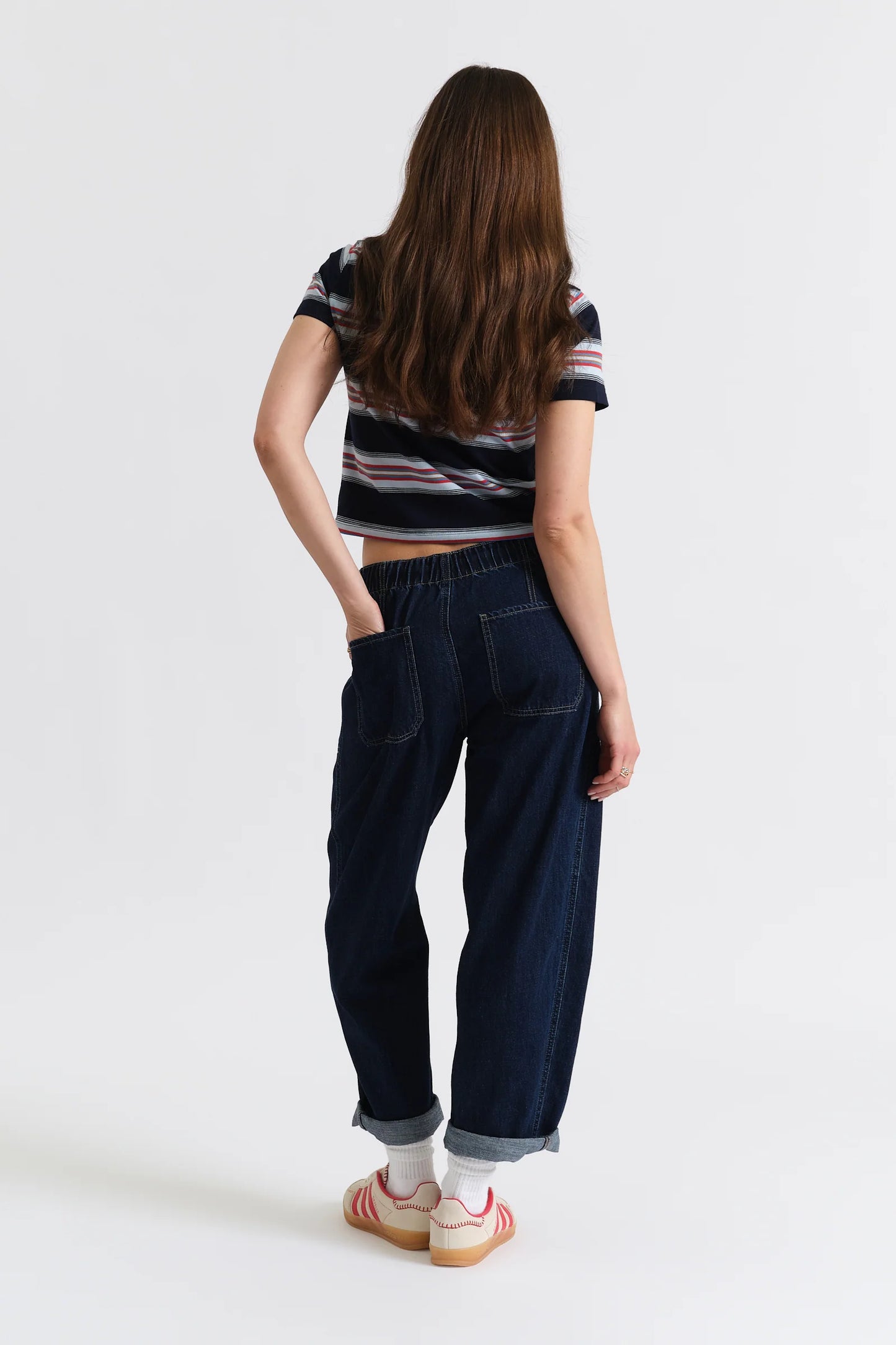 Villa Drawstring Barrel Leg Jean in Blue Mood