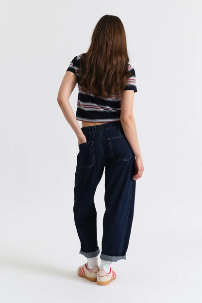 Villa Drawstring Barrel Leg Jean in Blue Mood