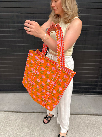 Boho Floral Kantha Quilted  Reversible Tote Bag