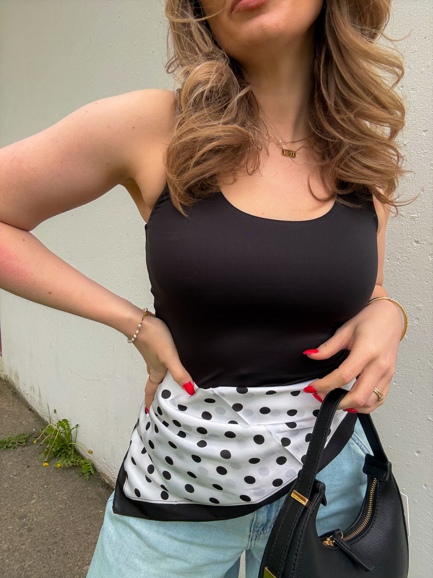 White & Black Polka Dot Scarf