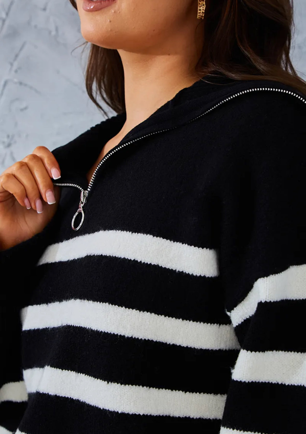 Sian Stripe Knit Half Zip Sweater