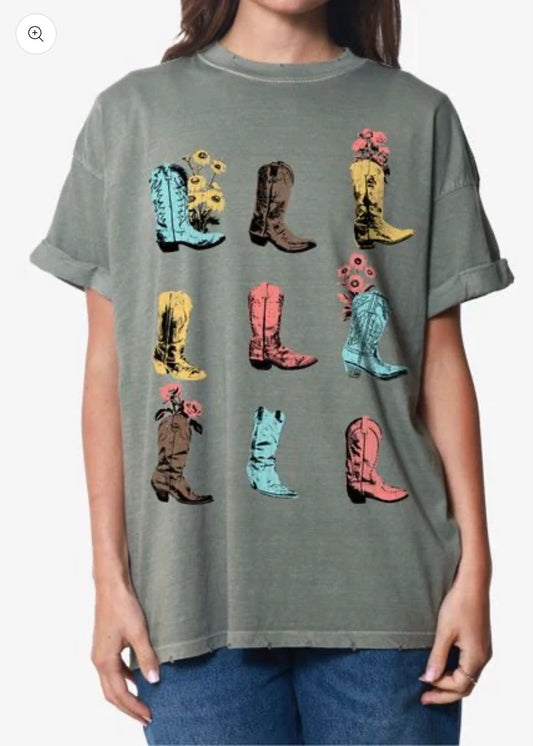 Cowboy Boots & Flowers Boyfriend Tee