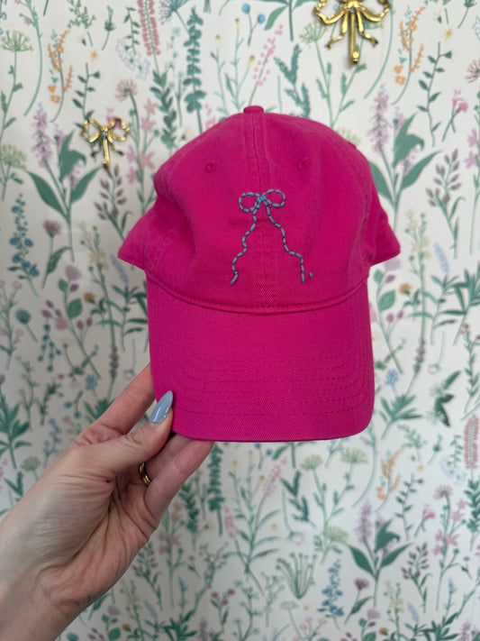 Bow Hand Embroidery Hat in Dragonfruit - FINAL SALE