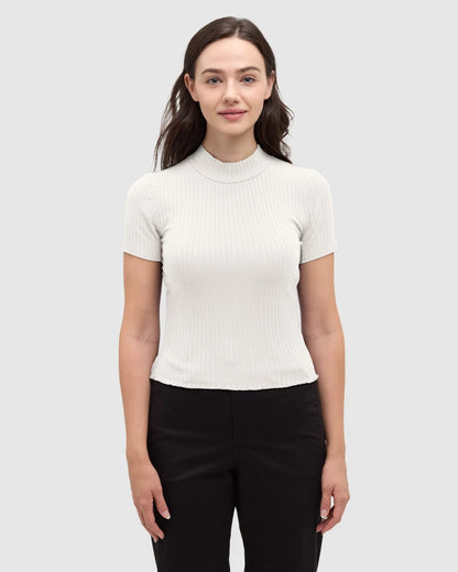 Whitney Mock Neck Tee in White