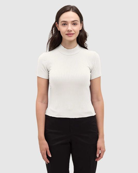 Whitney Mock Neck Tee in White