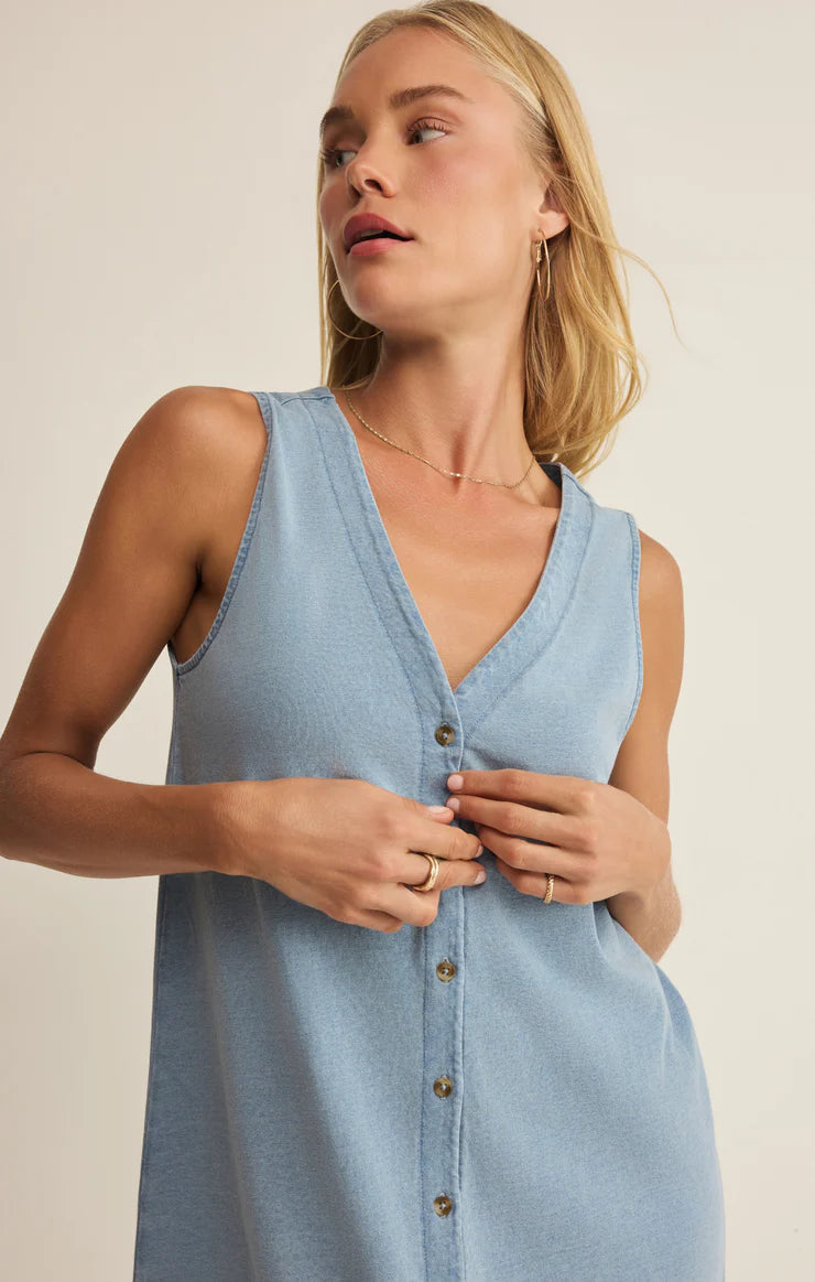 Solace Cotton Jersey Dress in Ocean Air Indigo