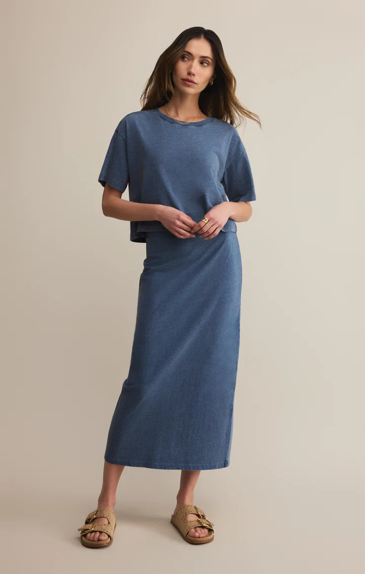 On the Go Jersey Denim Tee in Vintage Indigo