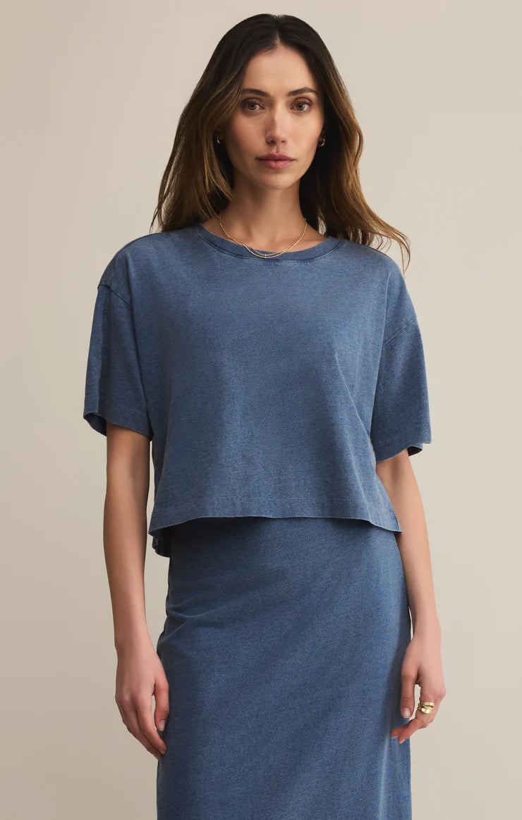 On the Go Jersey Denim Tee in Vintage Indigo