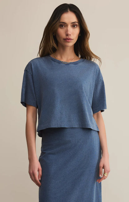 On the Go Jersey Denim Tee in Vintage Indigo