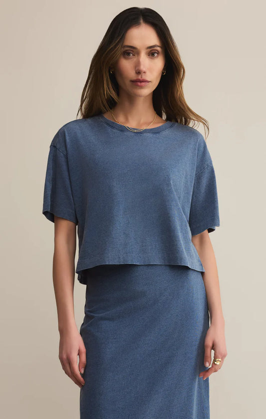 On the Go Jersey Denim Tee in Vintage Indigo