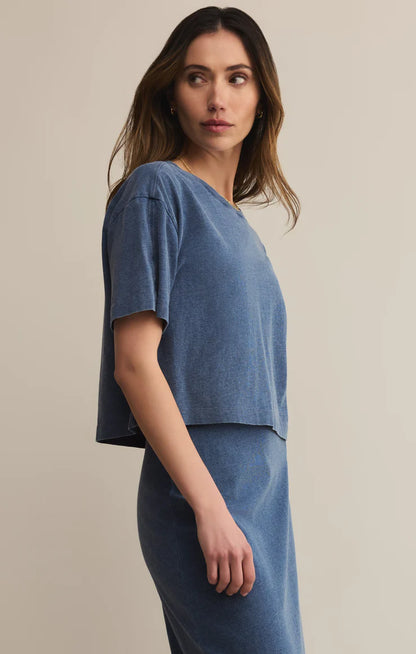 On the Go Jersey Denim Tee in Vintage Indigo