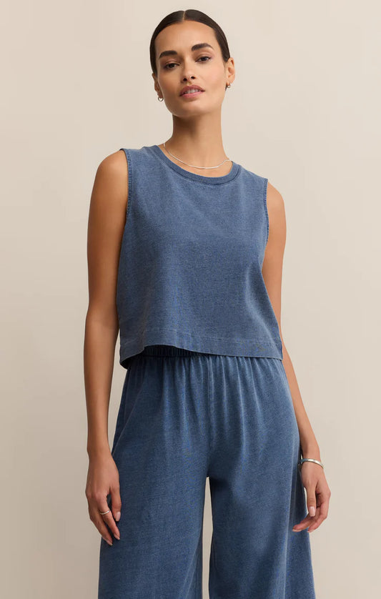 Sloane Jersey Muscle Tank in Vintage Indigo