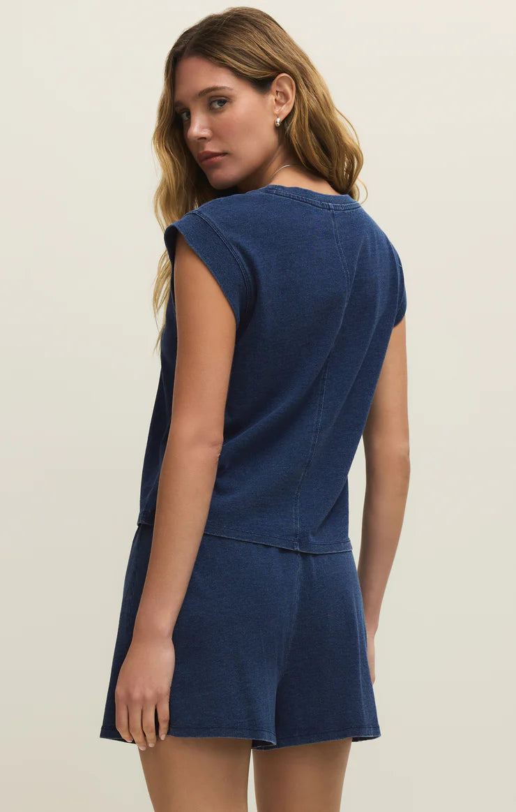 Camino Cotton Jersey Denim Tee in Indigo