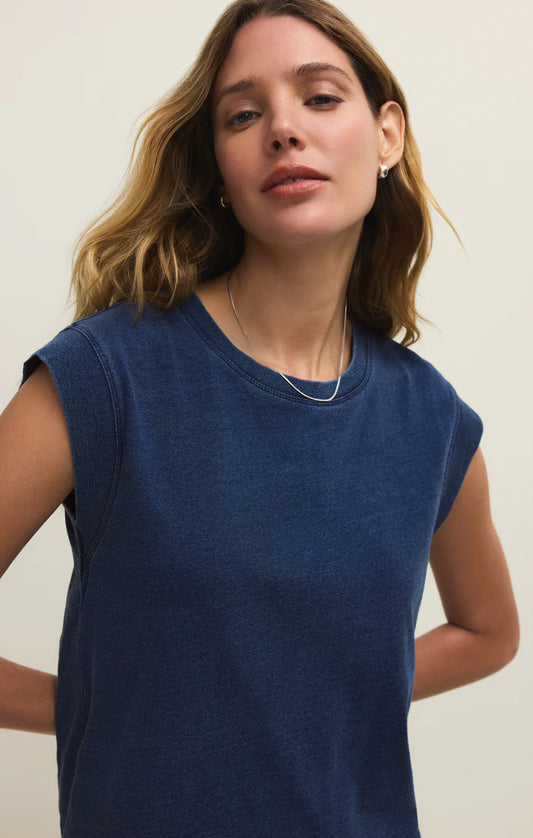 Camino Cotton Jersey Denim Tee in Indigo