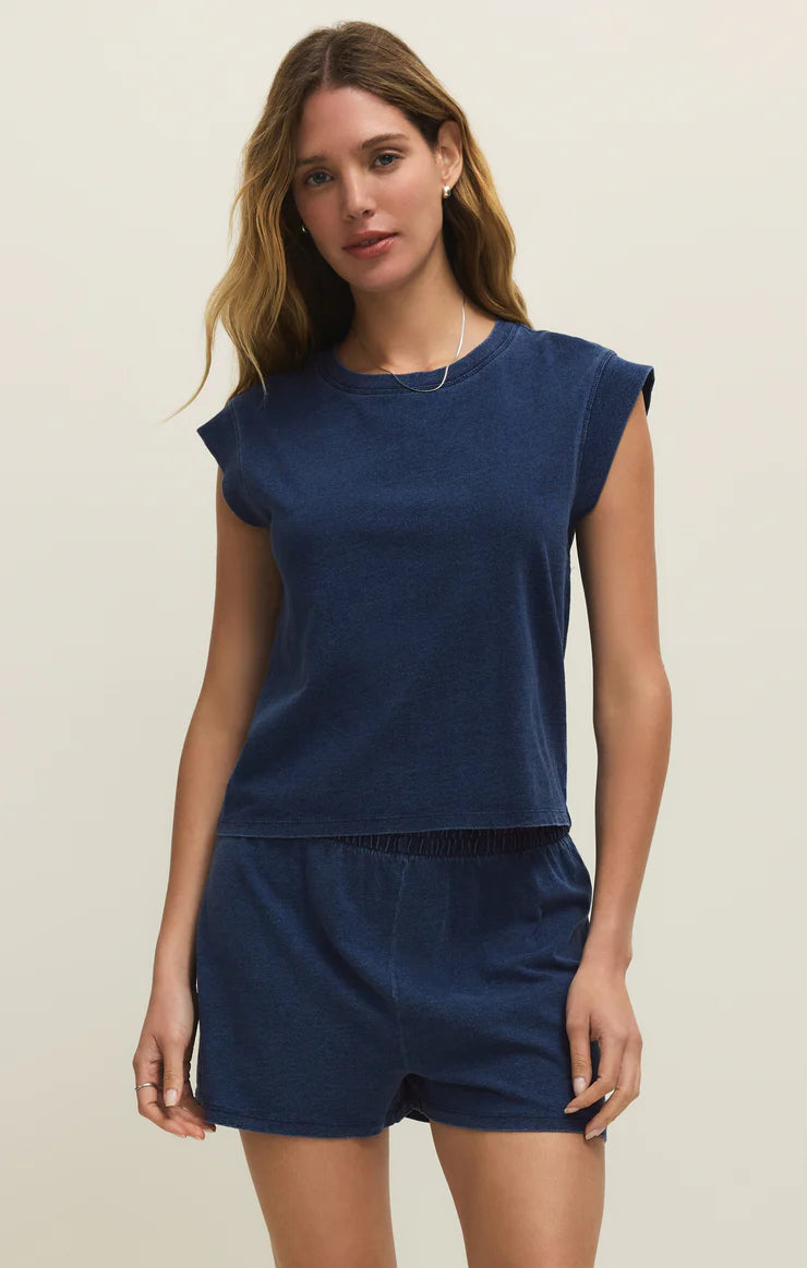 Camino Cotton Jersey Denim Tee in Indigo
