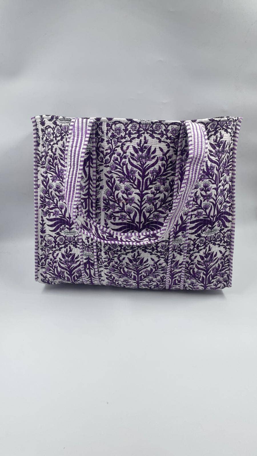 Lavender Cotton Kantha Quilted Boho Floral Reversible Tote Bag