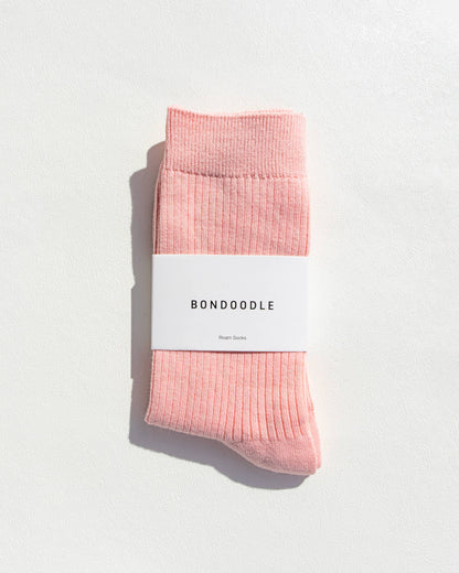 Combed Cotton Ribbed Crew Socks in Rosé