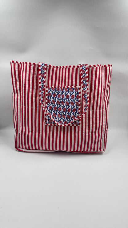 Lotus Cotton Kantha Quilted Boho Reversible Tote Bag