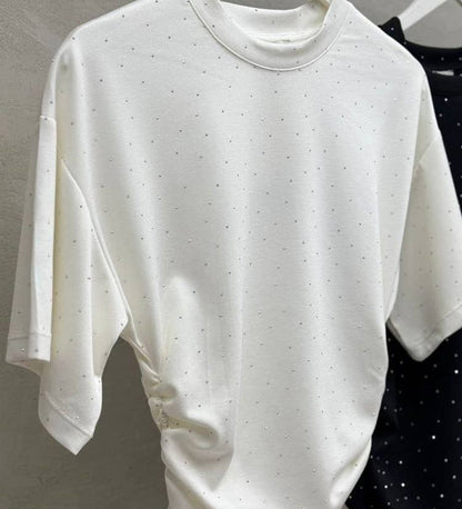 Crystal Ruched Embellished Tee