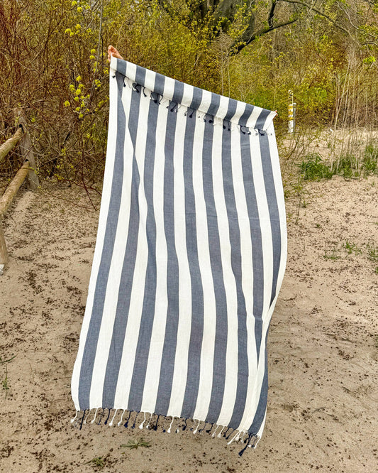 Striped Turkish Beach Towels in Navy Blue