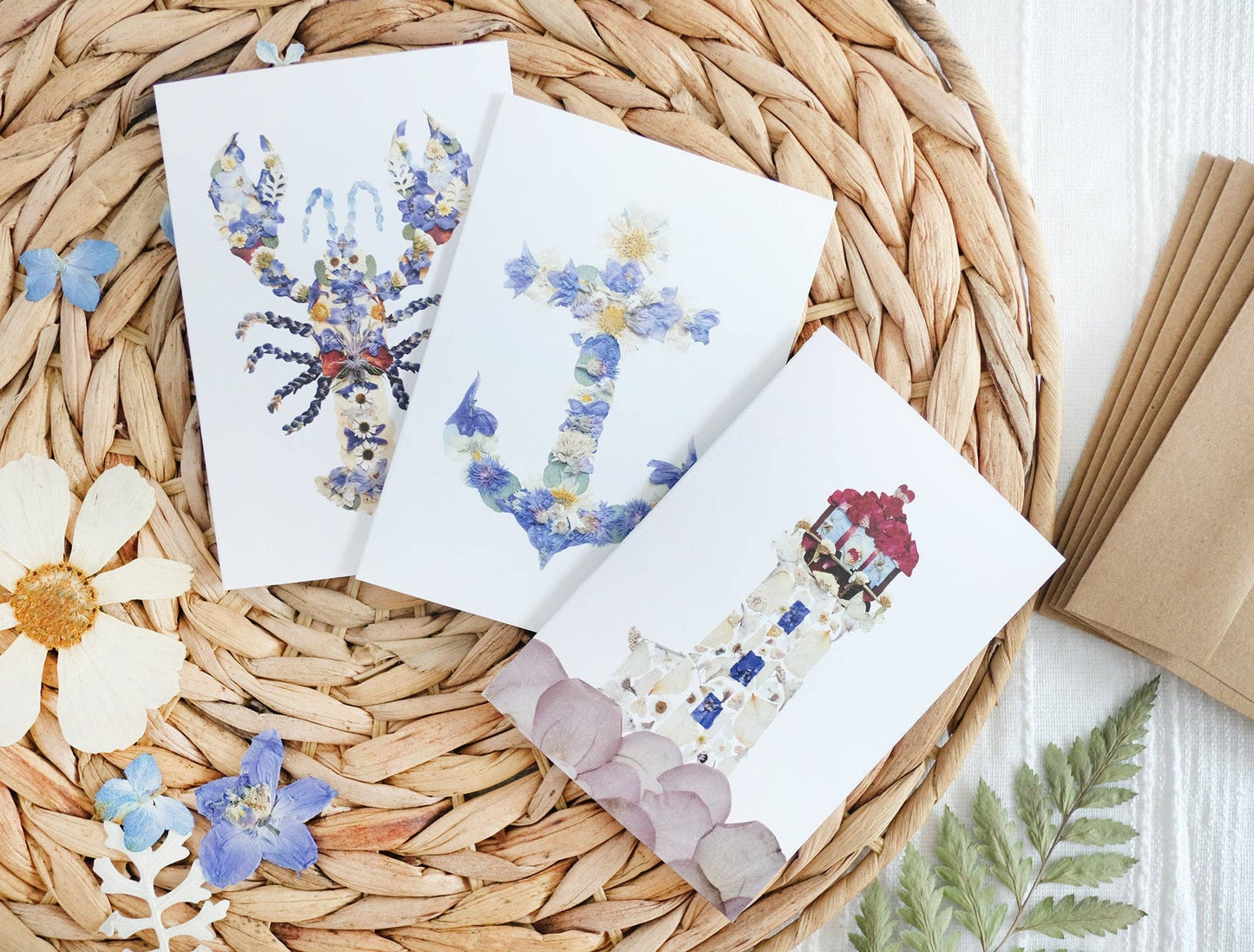 Mixed Pack Nautical Pressed Flower Note Card Set