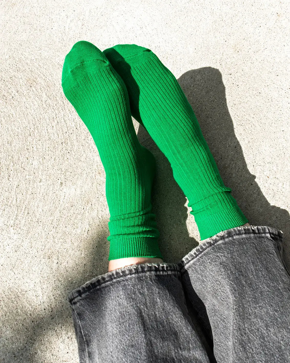 Combed Cotton Ribbed Crew Socks in Green