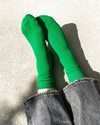 Combed Cotton Ribbed Crew Socks in Green
