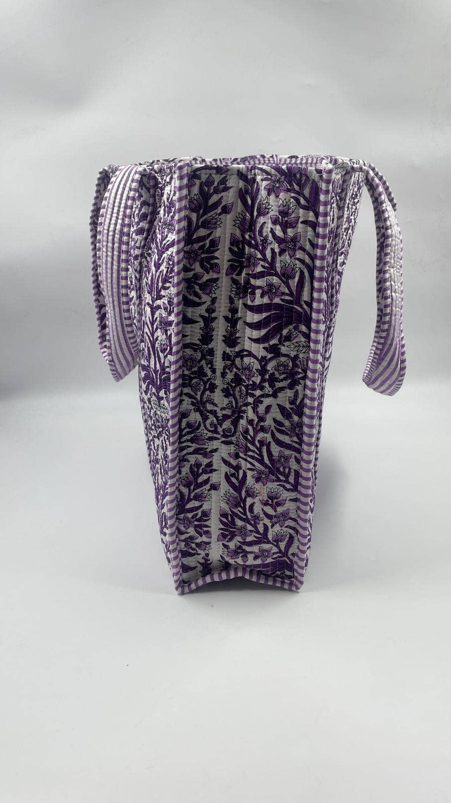 Lavender Cotton Kantha Quilted Boho Floral Reversible Tote Bag