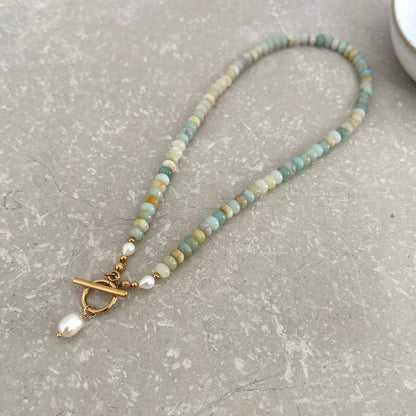 Aqua Toggle Beaded Necklace