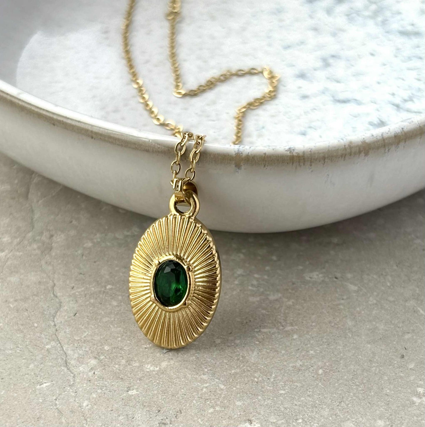 Shield Pendant With Green Stone