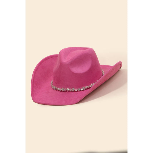Rhinestone Studded Strap Cowboy Hat in Fucshia