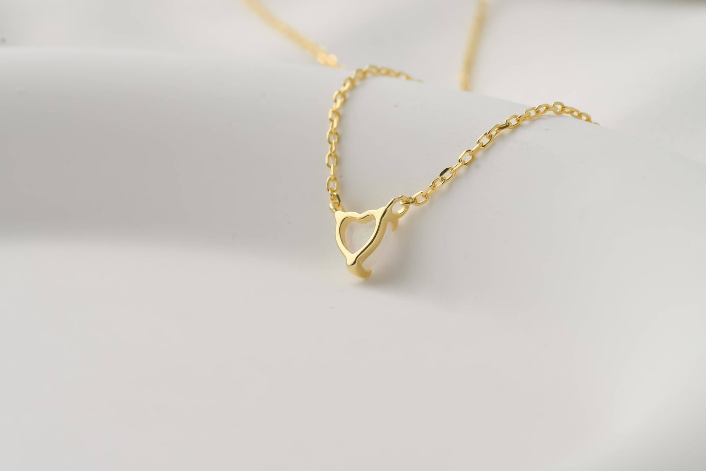 Gold Tiny Opal Heart Necklace