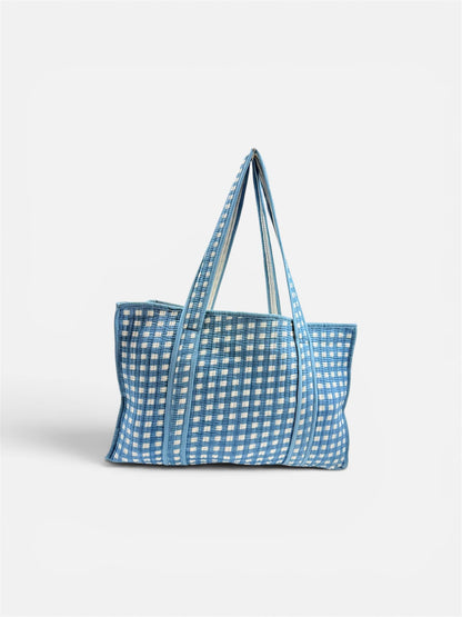 Blue Cotton Kantha Quilted Boho Reversible Small Tote Bag