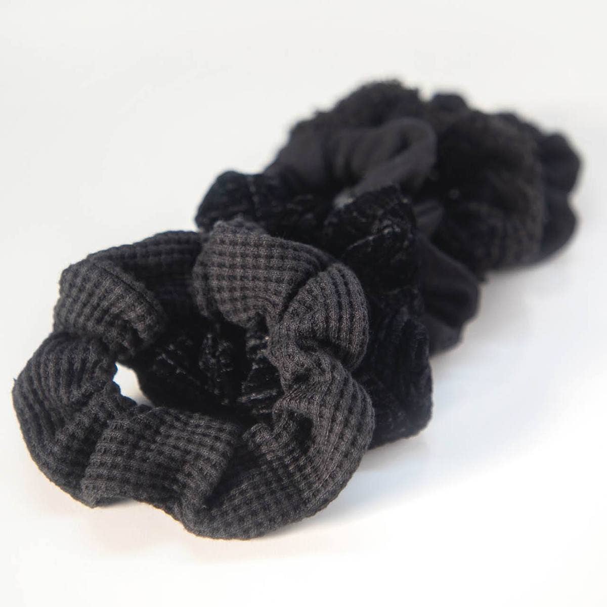 Black Assorted Textured Scrunchies 5 pack