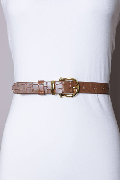 Alligator Skin Leather Belt: Brown