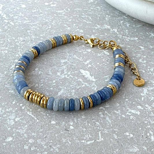 Stone And Gold Beaded Bracelet: Blue